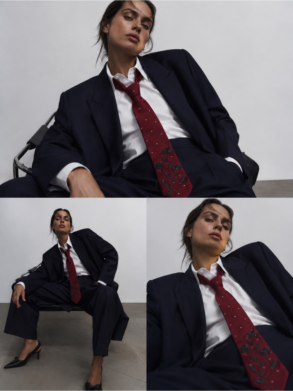 Dior Burgundy Hand Beaded Silk Blend Tie - Picture 3 of 9